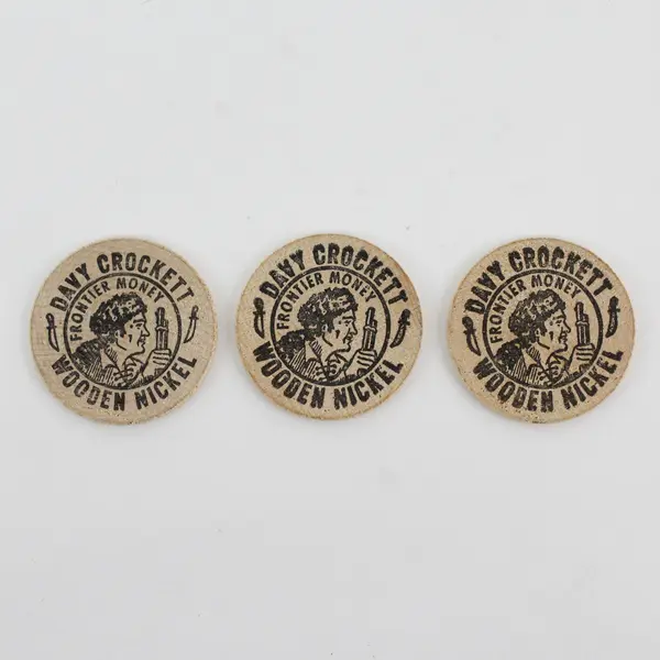 Lot of 3 Davy Crockett  Souvenir Wooden Nickels from the Alamo San Antonio Texas