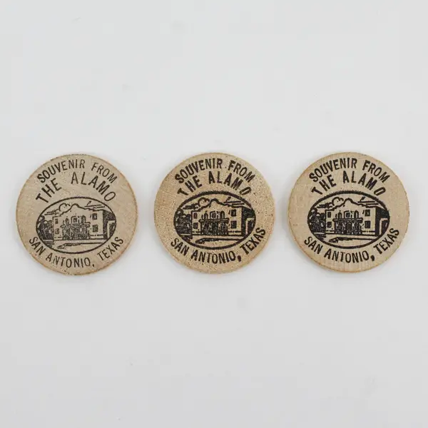 Lot of 3 Davy Crockett  Souvenir Wooden Nickels from the Alamo San Antonio Texas