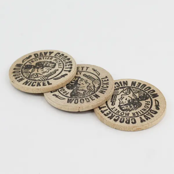 Lot of 3 Davy Crockett  Souvenir Wooden Nickels from the Alamo San Antonio Texas