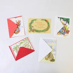 Lot of 5 Vintage Animal-Themed Christmas Greeting Cards