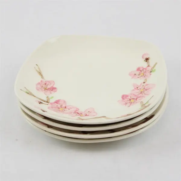 Set of 4 Vintage Metlox PoppyTrail Peach Blossom Square 6" Dessert USA