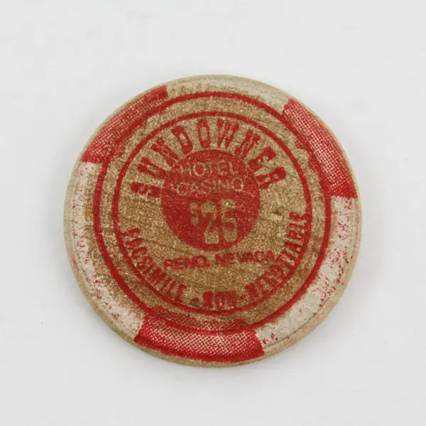 Vintage Sundowner Casino $25 Wooden Token Thunderbird Resort Club Reno