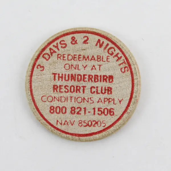 Vintage Sundowner Casino $25 Wooden Token Thunderbird Resort Club Reno
