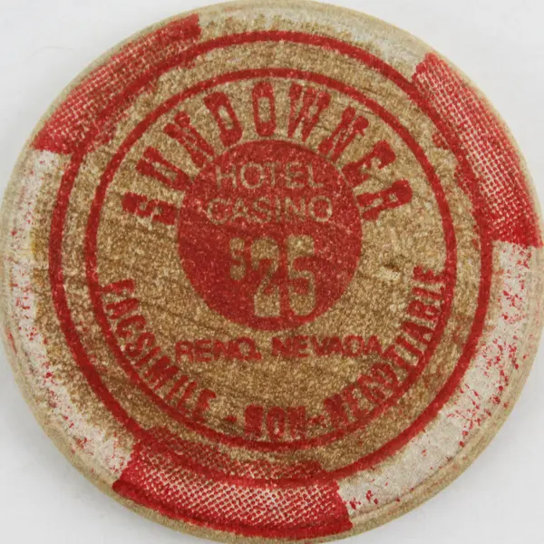 Vintage Sundowner Casino $25 Wooden Token Thunderbird Resort Club Reno