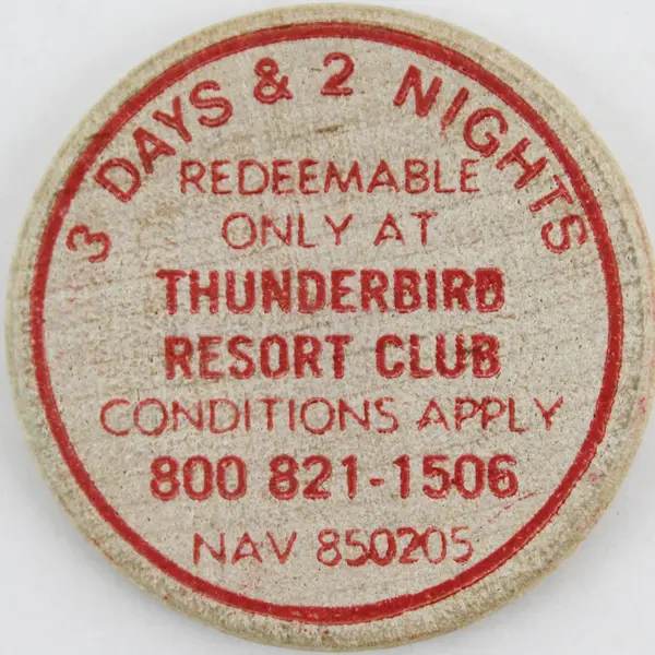 Vintage Sundowner Casino $25 Wooden Token Thunderbird Resort Club Reno