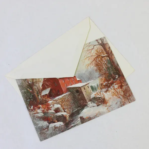 Set of 4 VTG Grand Award Winter Landscape Happy Holidays Greeting Cards Unused