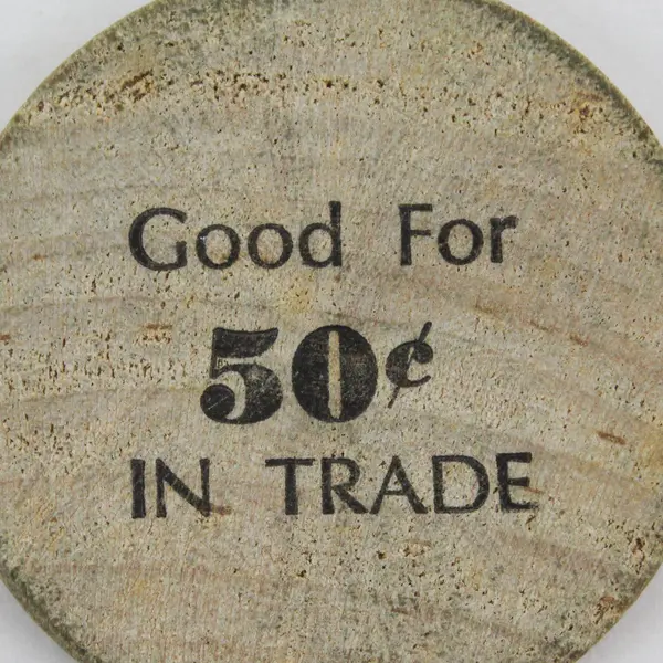 Vtg McMinnville Drive In Pharmacy Wooden Token Good For 50 Cents Trade