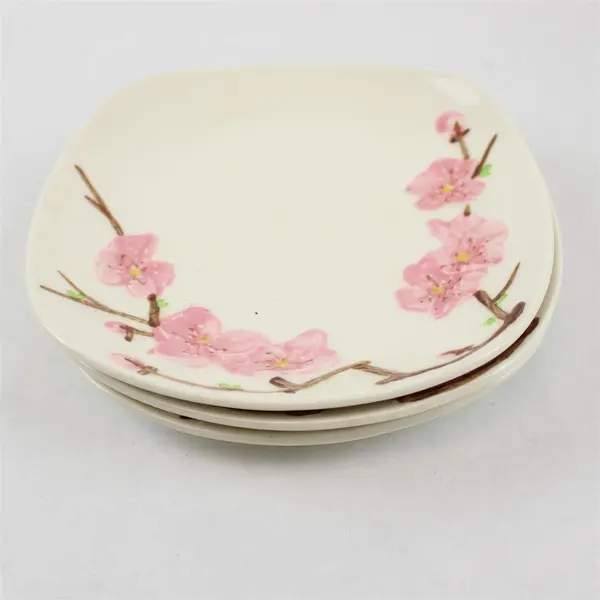 Set of 3 Vintage Metlox Poppytrail Peach Blossom 6" Square Dessert Plates USA