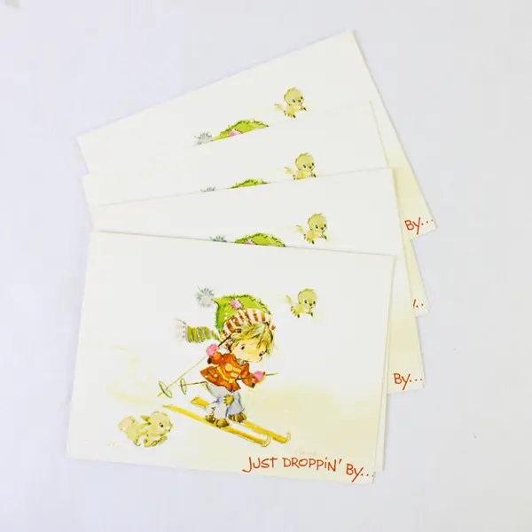 Set of 4 Vintage Plus Mark Boy Skiing Christmas Greeting Cards Unused