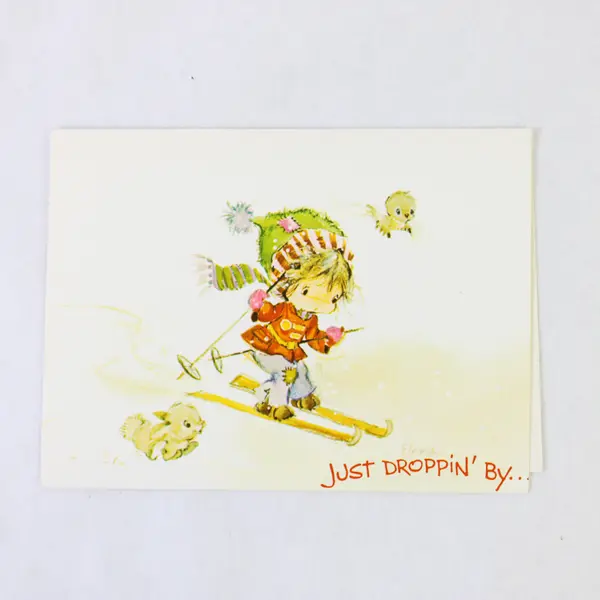 Set of 4 Vintage Plus Mark Boy Skiing Christmas Greeting Cards Unused
