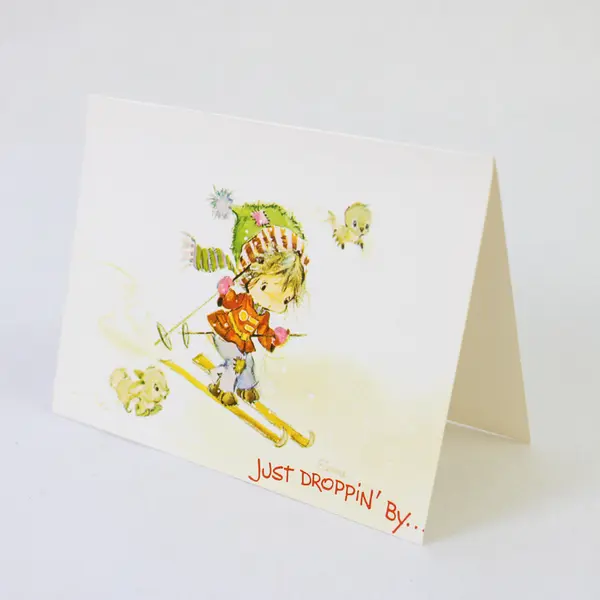 Set of 4 Vintage Plus Mark Boy Skiing Christmas Greeting Cards Unused