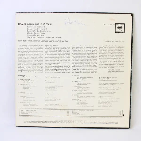 Bach The Magnificat In D Major 12" Vinyl Record