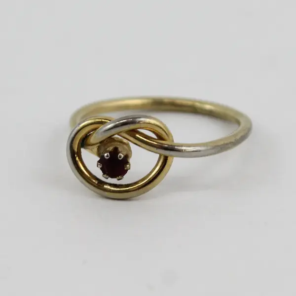 Vintage Gold Tone Infinity Knot Women's Ring With Amethyst Gemstone Size 6.5