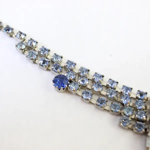 Vintage Blue Rhinestone Silver-Tone Choker Necklace 14.5" Flawed