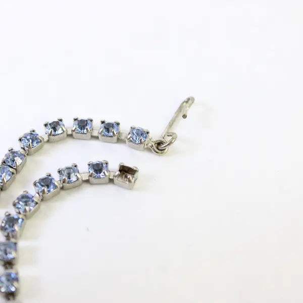 Vintage Blue Rhinestone Silver-Tone Choker Necklace 14.5" Flawed