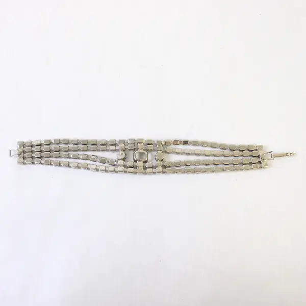 Vintage Multi-Strand Blue Rhinestone Silver-Tone Bracelet 7.5" Flawed