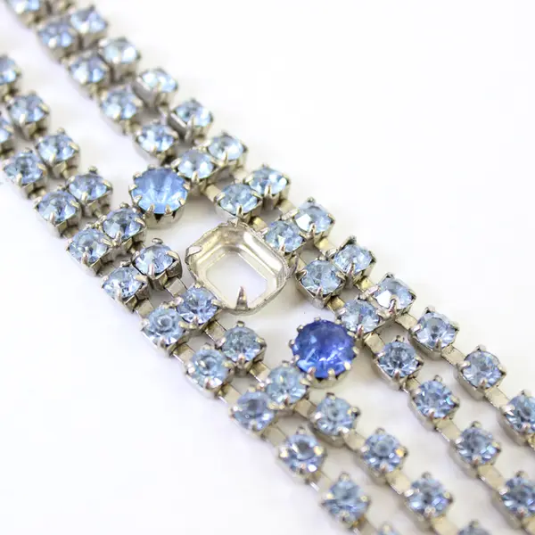 Vintage Multi-Strand Blue Rhinestone Silver-Tone Bracelet 7.5" Flawed