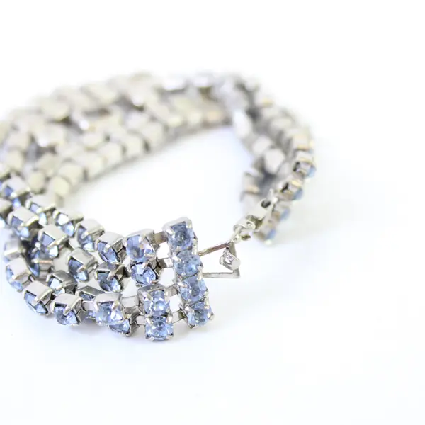 Vintage Multi-Strand Blue Rhinestone Silver-Tone Bracelet 7.5" Flawed
