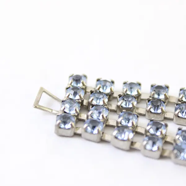Vintage Multi-Strand Blue Rhinestone Silver-Tone Bracelet 7.5" Flawed