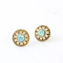 Vintage Blue and Clear Rhinestone Silver-Tone Round Screw Back Earrings