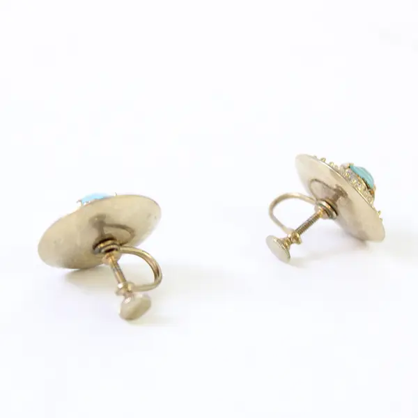 Vintage Blue and Clear Rhinestone Silver-Tone Round Screw Back Earrings