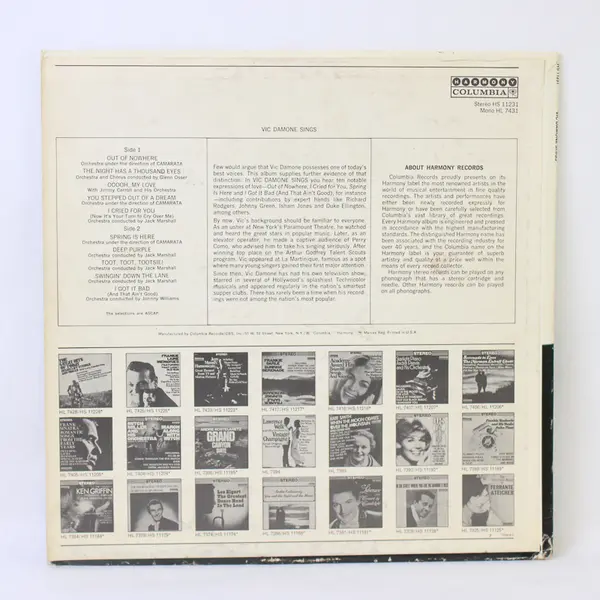 Vic Damone Sings 12" Vinyl Record