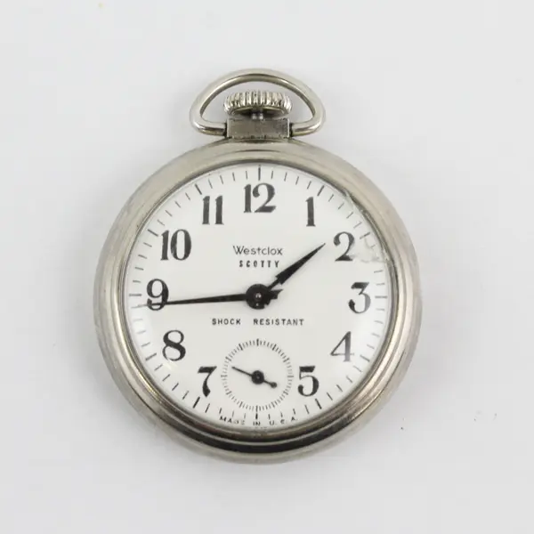 Vtg Westclox Scotty Style 3 Wind Up Pocket Watch Runs Cracked Crystal
