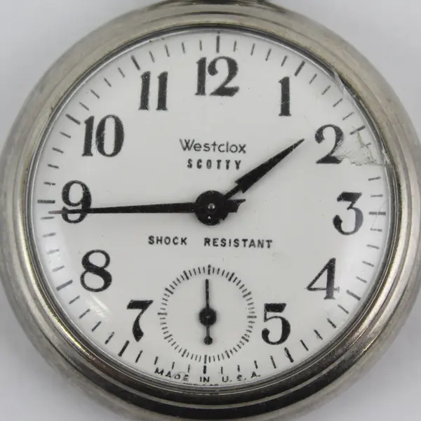 Vtg Westclox Scotty Style 3 Wind Up Pocket Watch Runs Cracked Crystal