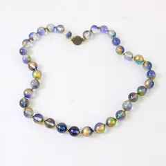 Vintage Green Blue and Gold Beaded Necklace 28" Costume Jewelry