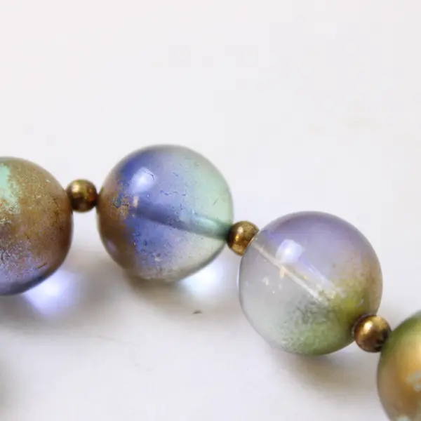 Vintage Green Blue and Gold Beaded Necklace 28" Costume Jewelry