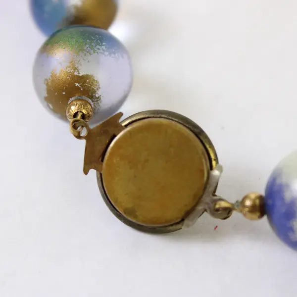 Vintage Green Blue and Gold Beaded Necklace 28" Costume Jewelry