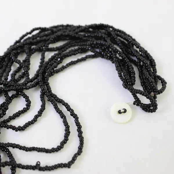 Multi-Strand Black Seed Bead Abalone Pendant Necklace 19"