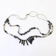 Vintage Two-Strand Silver-Tone and Black Beaded Necklace 23"