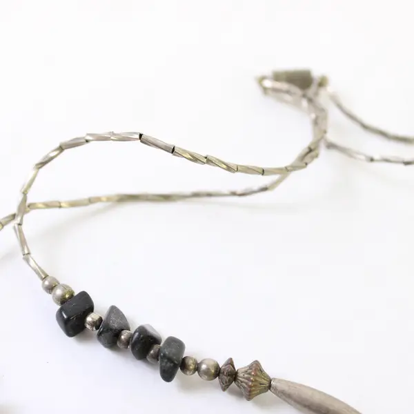 Vintage Two-Strand Silver-Tone and Black Beaded Necklace 23"