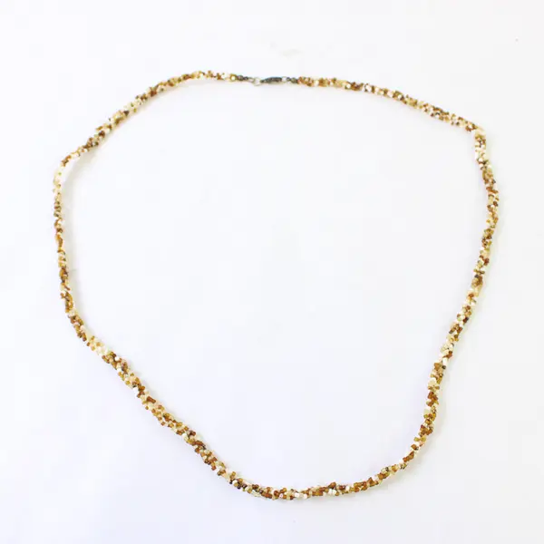 Brown and White Braided Multi-Strand Glass Seed Bead Necklace 32"