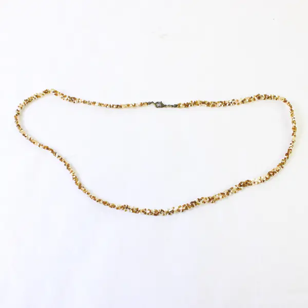 Brown and White Braided Multi-Strand Glass Seed Bead Necklace 32"