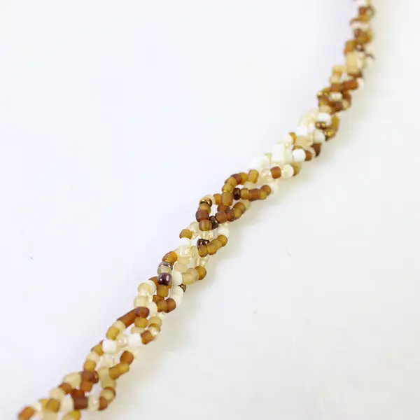 Brown and White Braided Multi-Strand Glass Seed Bead Necklace 32"