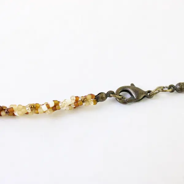 Brown and White Braided Multi-Strand Glass Seed Bead Necklace 32"