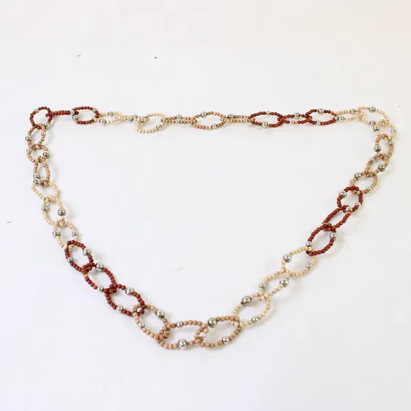 Brown Beige and Silver-Tone Chain Link Beaded Necklace 21"