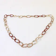 Brown Beige and Silver-Tone Chain Link Beaded Necklace 21"