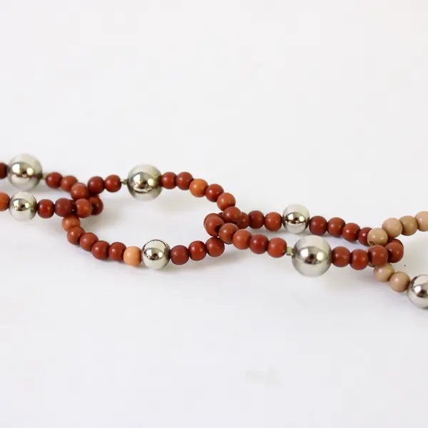 Brown Beige and Silver-Tone Chain Link Beaded Necklace 21"