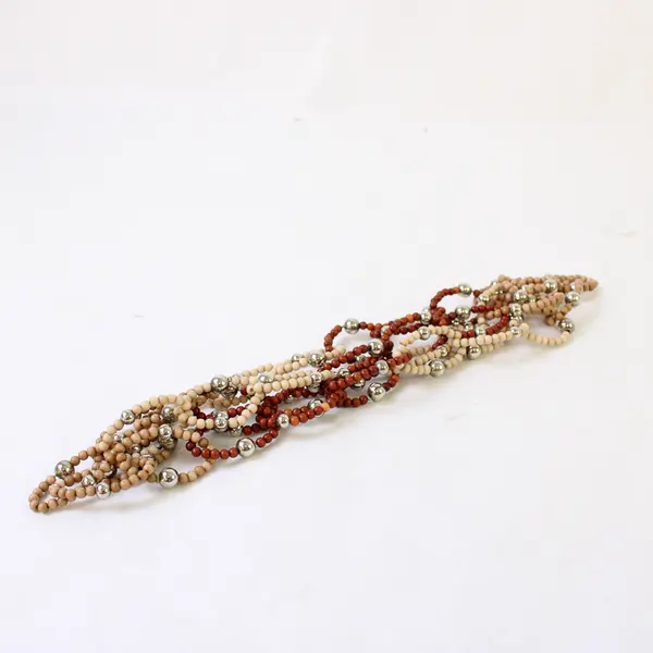 Brown Beige and Silver-Tone Chain Link Beaded Necklace 21"