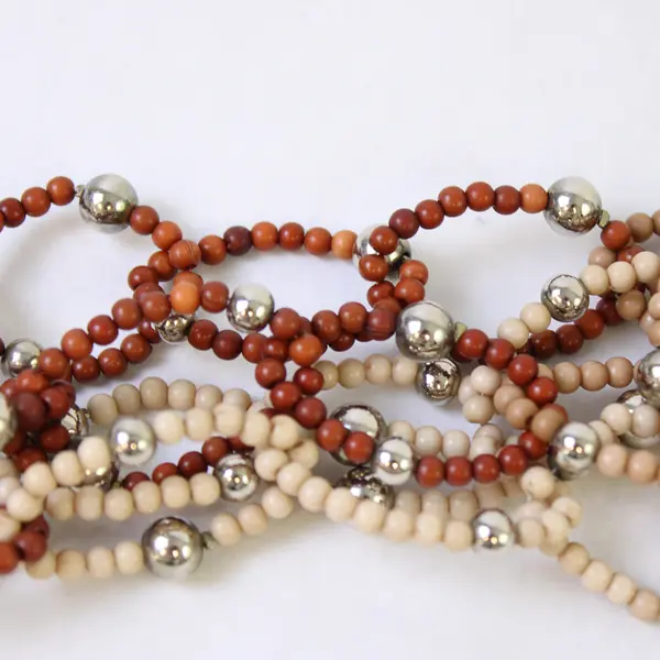 Brown Beige and Silver-Tone Chain Link Beaded Necklace 21"