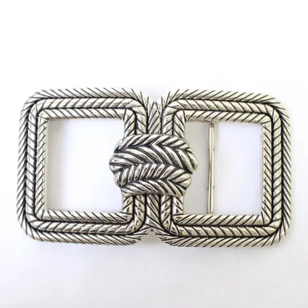 Silver-Tone Rope Design Metal Belt Buckle