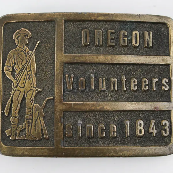 Vintage Bronze Belt Buckle Oregon Volunteers Since 1843