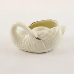 Unbranded White Ceramic W/ Silver Paint Swan Shaped Tapered Candle Holder 4.25"