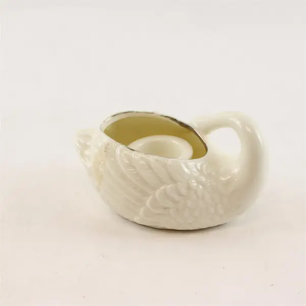 Unbranded White Ceramic W/ Silver Paint Swan Shaped Tapered Candle Holder 4.25"