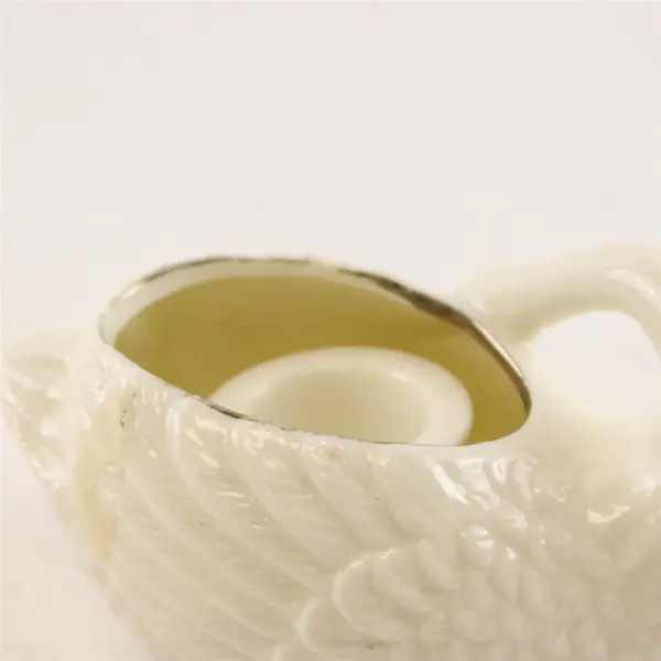 Unbranded White Ceramic W/ Silver Paint Swan Shaped Tapered Candle Holder 4.25"