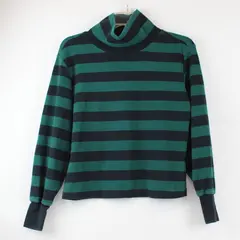 Maeve Green and Black Striped Long-Sleeved Mock Neck Shirt Women's XS