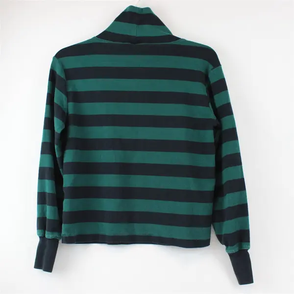 Maeve Green and Black Striped Long-Sleeved Mock Neck Shirt Women's XS